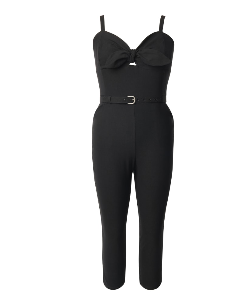 Front of a size 4X Unique Vintage Black Sweetheart Tie Cropped Jumpsuit in Black by Unique Vintage. | dia_product_style_image_id:297910